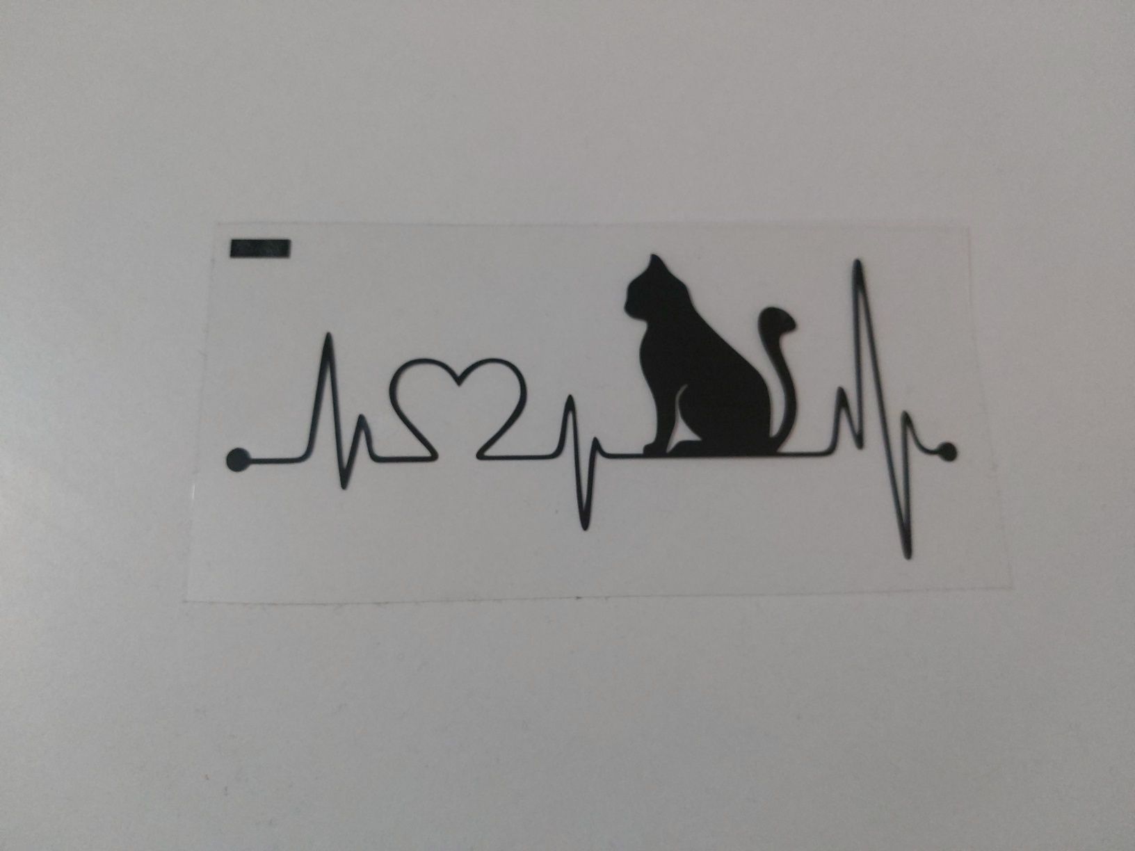 KOT SERCE EKG - 14cm x 10cm- naklejka na auto samochód kamper ścianę l