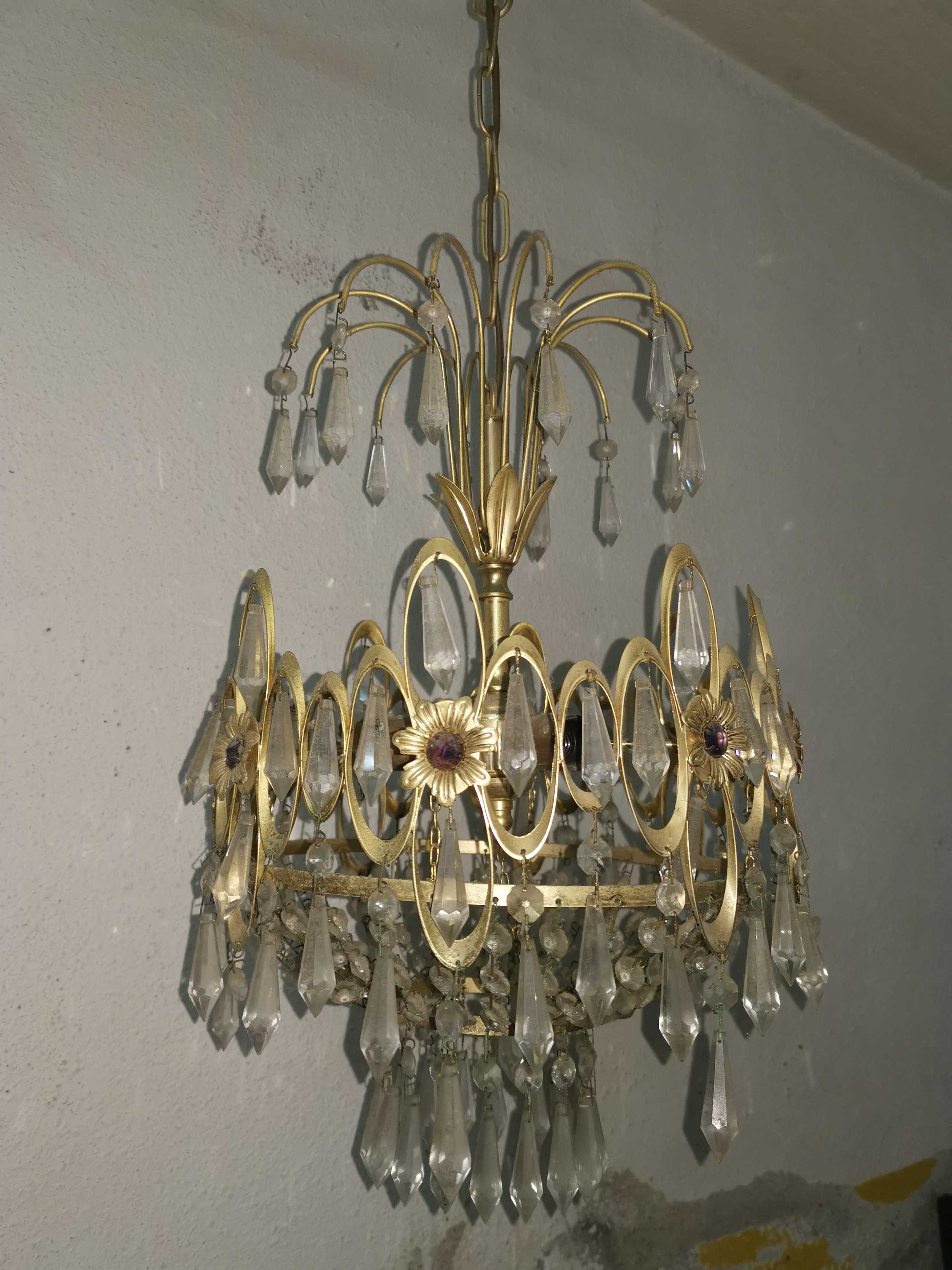 Candeeiro Lustre Antigo - Latão e Cristais