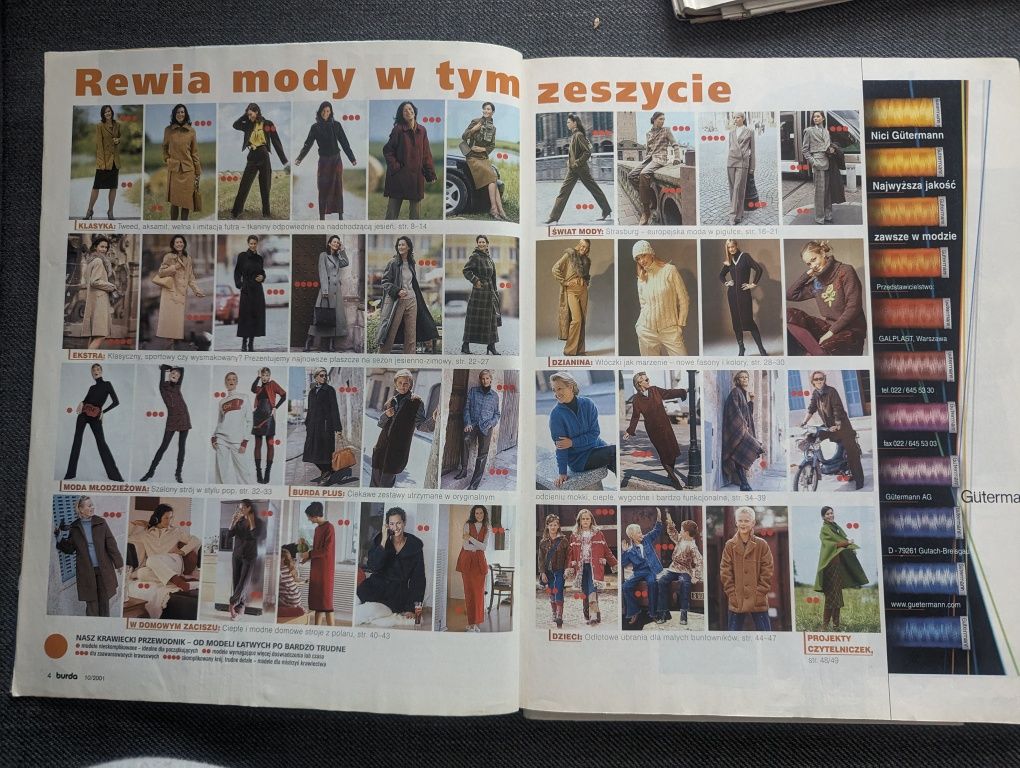 Burda 10/2001 kolekcja płaszczy żakietów i spodni