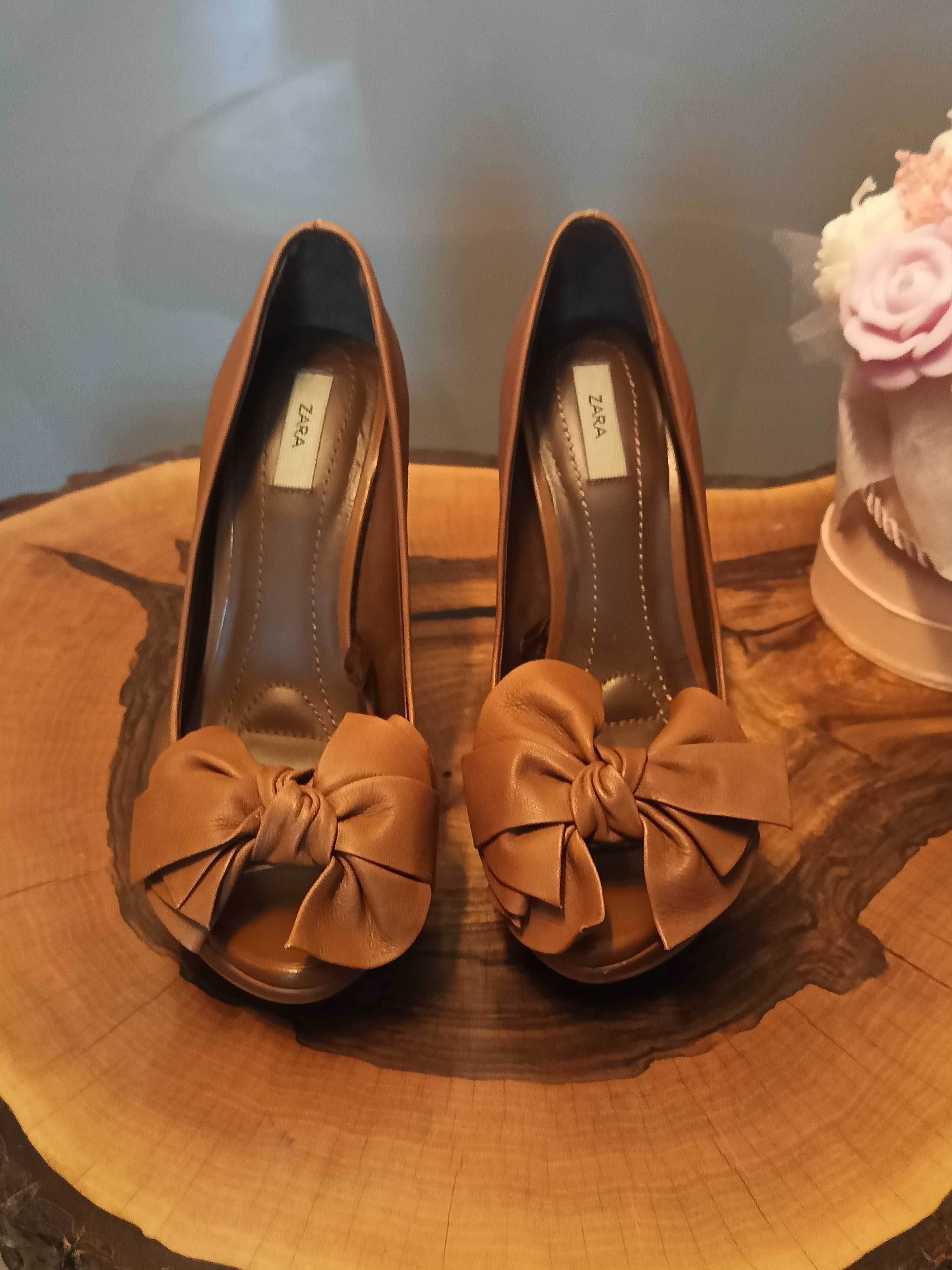 Zara czółenka platformy skóra naturalna 36