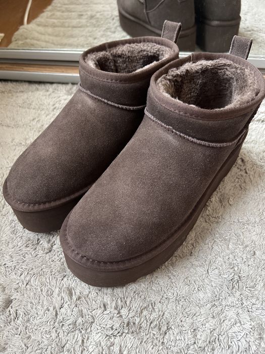 Угги замшеві короткі висока підошва