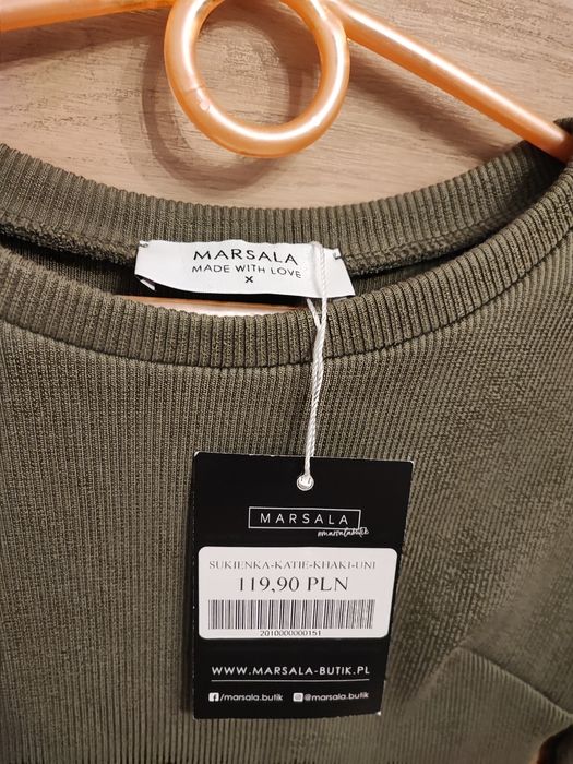 Piękna MIDI khaki sukienka obcisła z rozcięciem