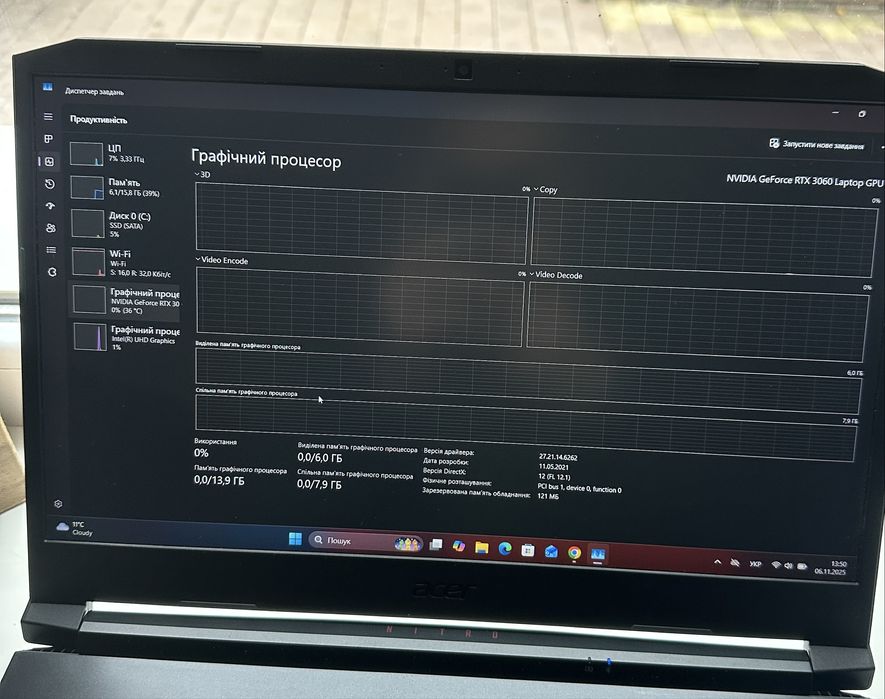 ‼️Acer Nitro 5‼️RTX3060-6GB/i5-11th/144Hz/ Гарантия 30д. / Ноутбук