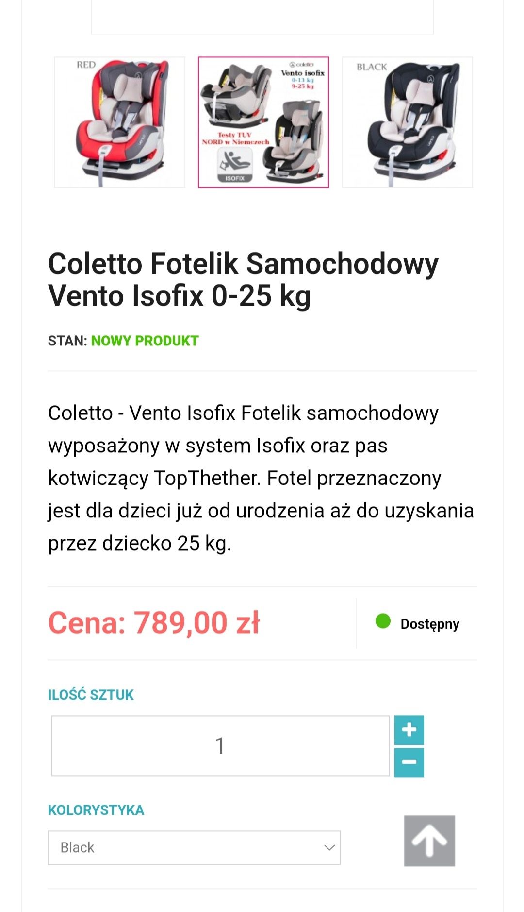 Fotelik samochodowy coletto vento