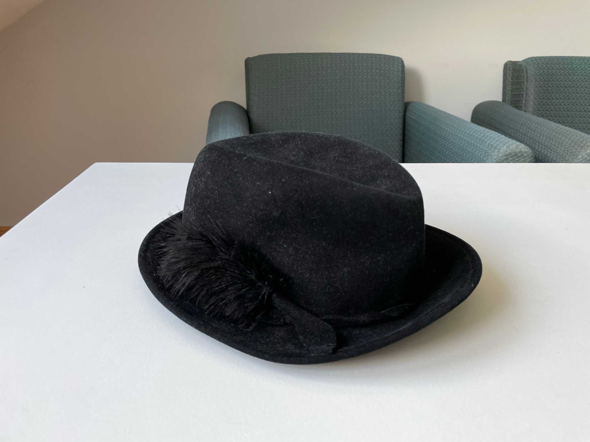 Vintage czarny kapelusz damski fedora zimowy na zimę jesień