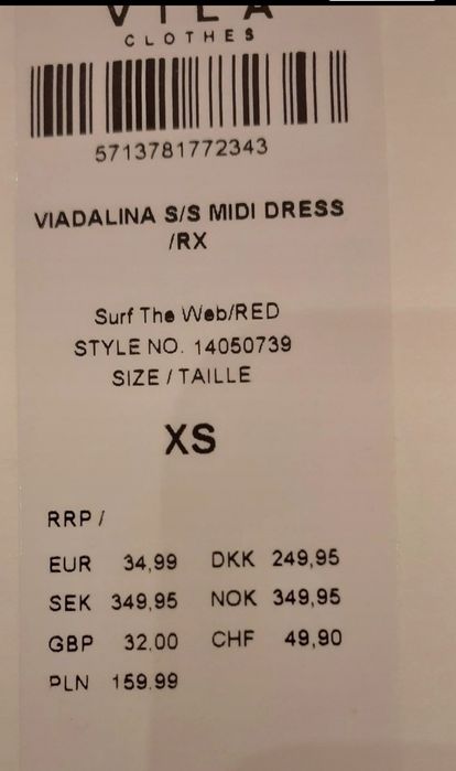 Sukienka Vila XS / S paski Nowa