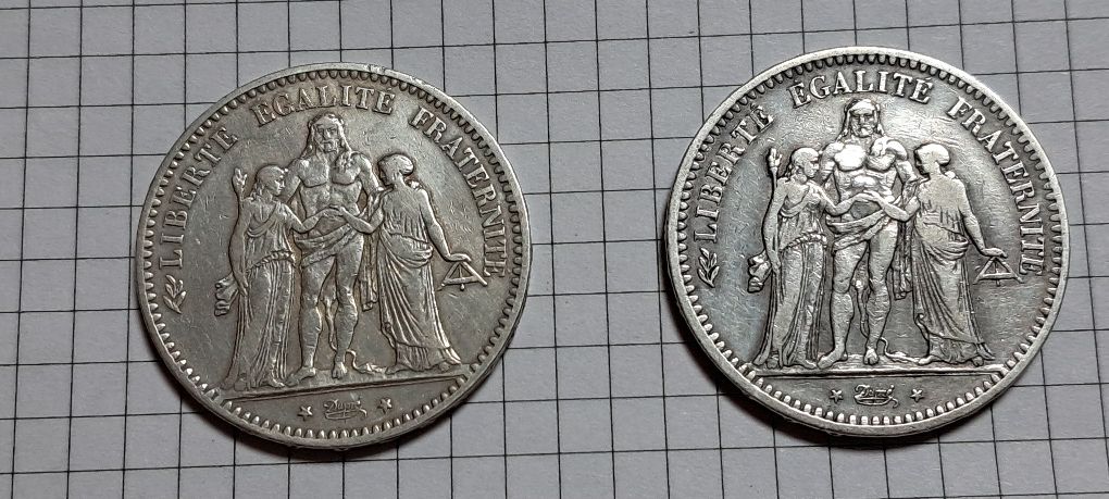 5 франков. 2 шт. 1849р +1876р.