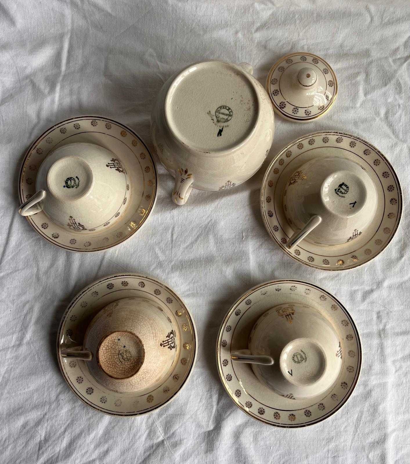 Conjunto raro de chávenas e açucareiro Sacavém Gilman