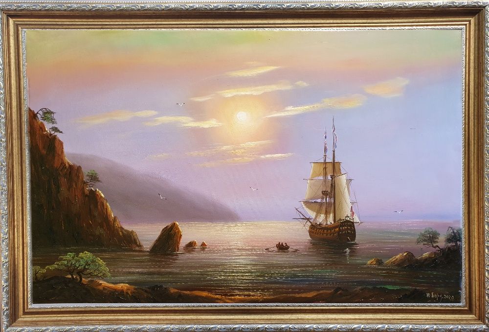 Картина маслом "Морская гавань". Торг!
