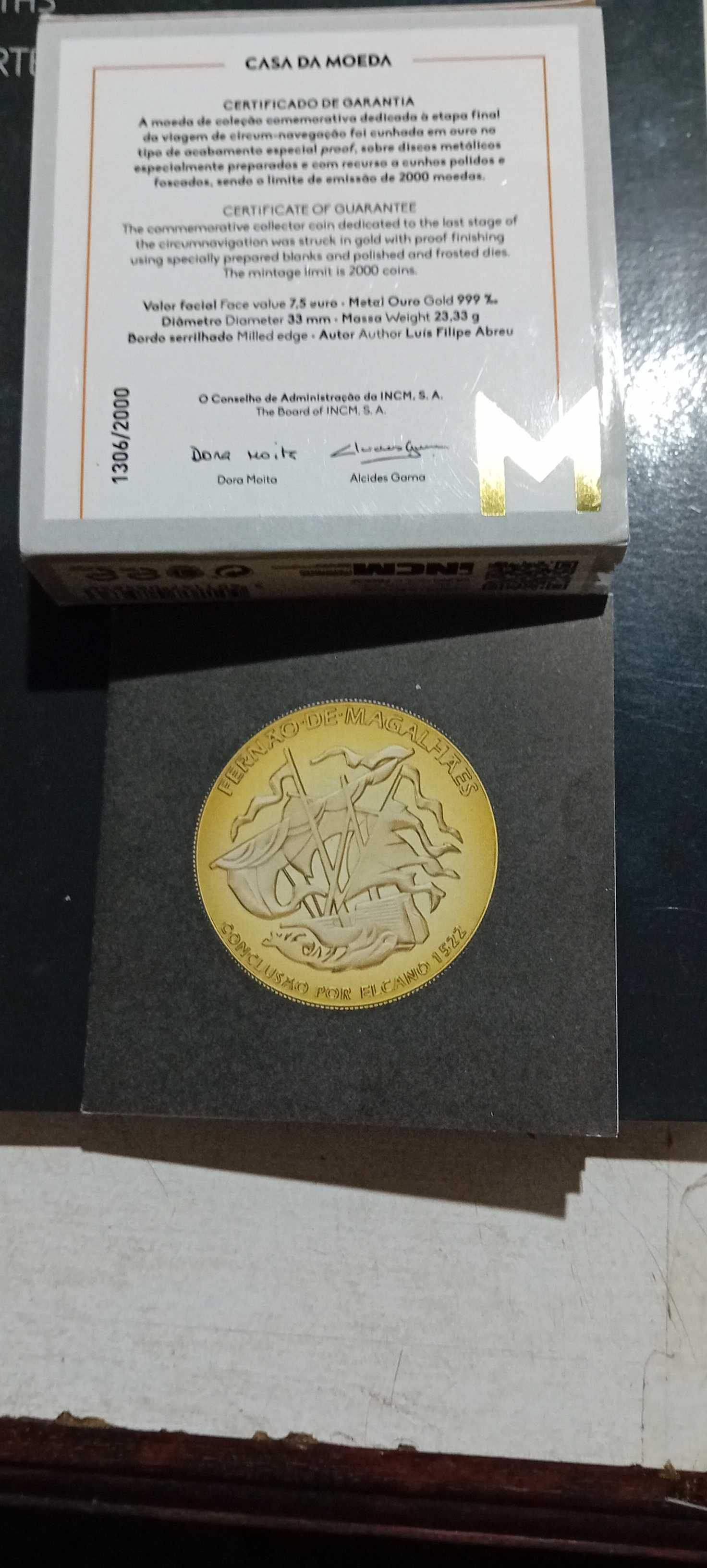 Moeda ouro 7,5 euros prof fernan Magalhães