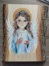 Anioł, deska pamiątka I Komunii Świętej, chrztu, bierzmowania
