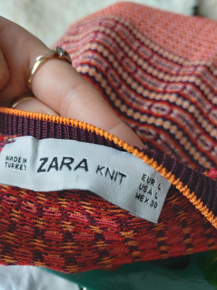 Zara knit cienki sweter damski  na Wiosnę kolorowy w pasy wzory