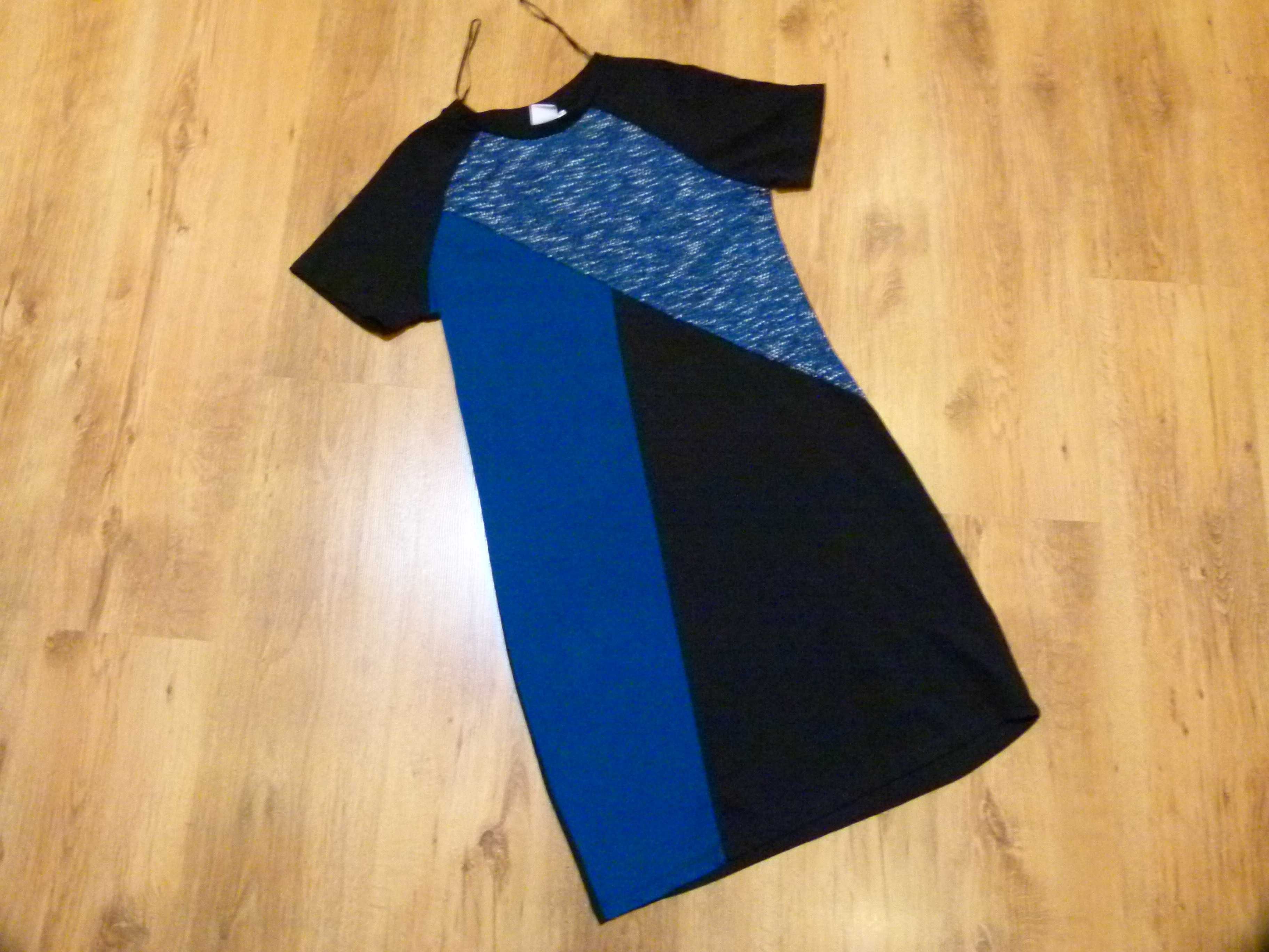 Casual Ladies sukienka czarna z niebieskim codzienna rozm M 38