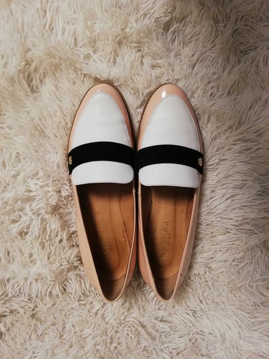 mokasyny Badura 39 skórzane mokasyny Badura 39 białe kremowe