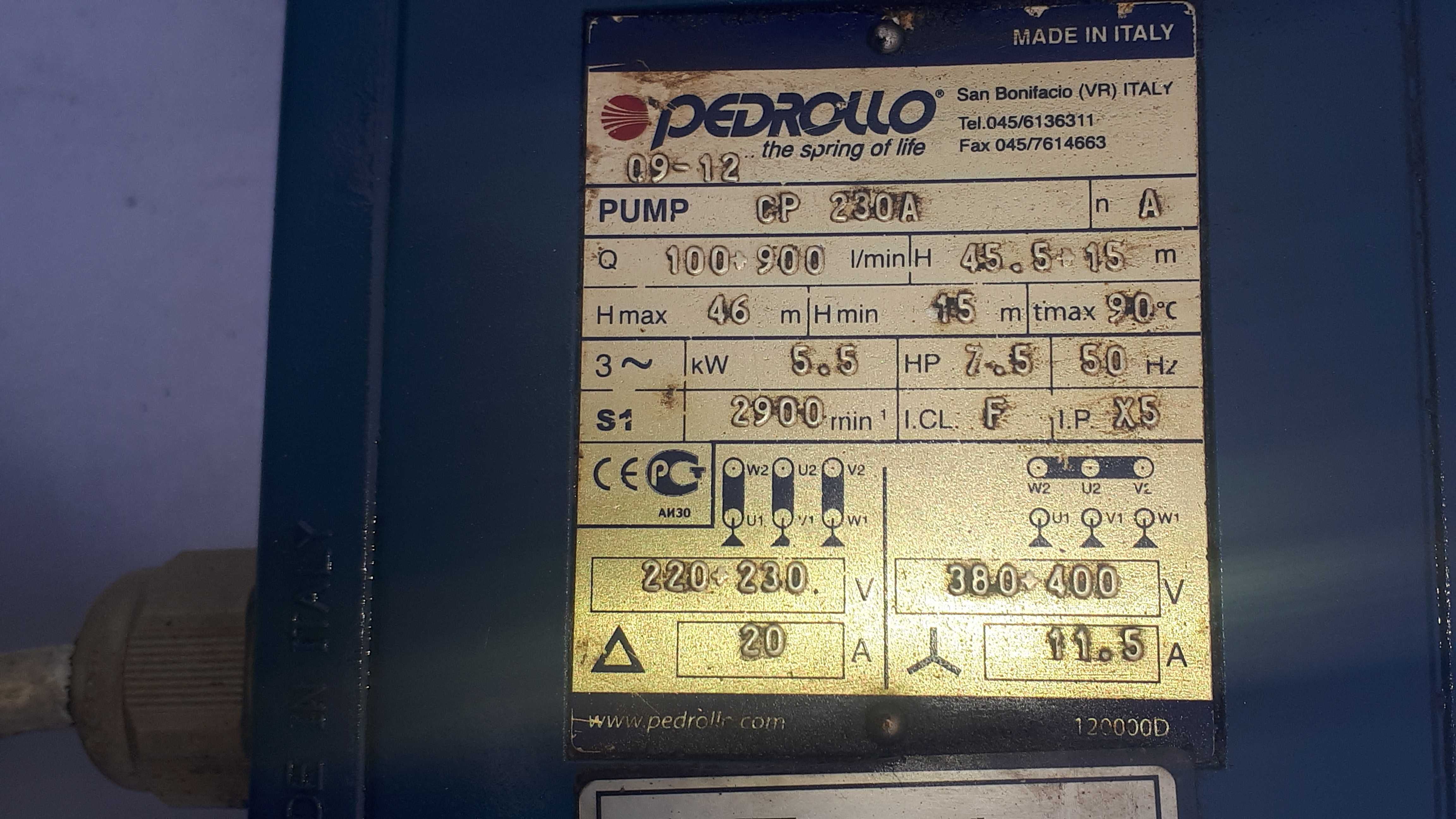 Pompa Włoska Pedrollo CP230A max. wyd. 900l/min