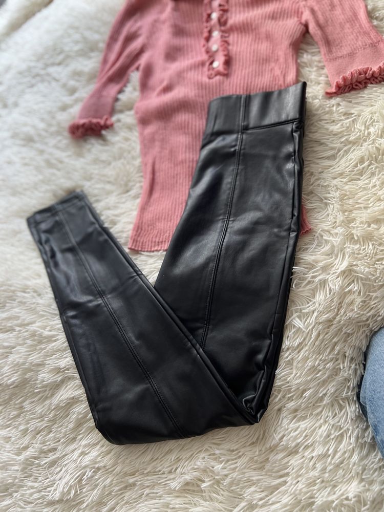 Nowe skórzane czarne legginsy eko skóra marks&spencer 34 XS