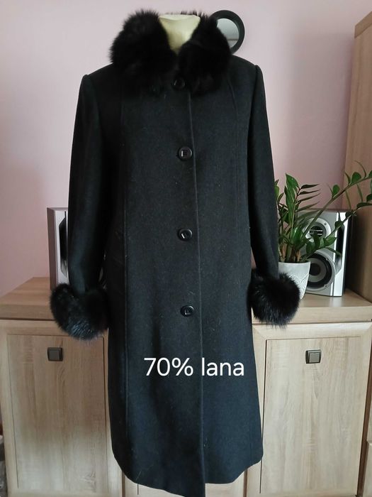 Elegancki,włoski Płaszcz r,46[polskier.42]70%wełna obszycia natur.