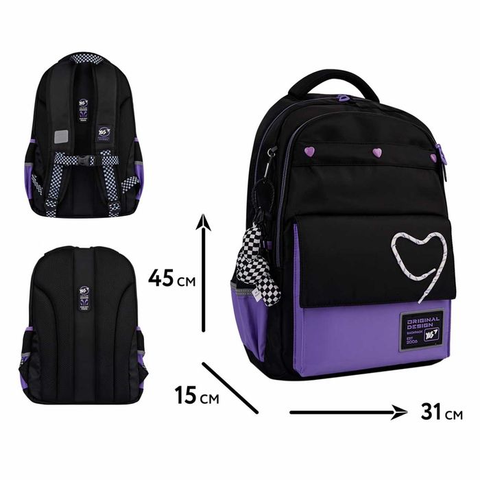 Рюкзак підлітковий шкільний YES Purple Hearts TS-48 на зріст 145-175см