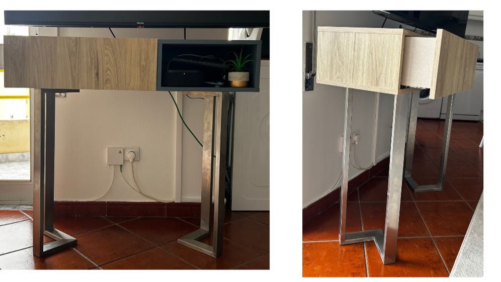 Móvel TV lacado azul e madeira carvalho