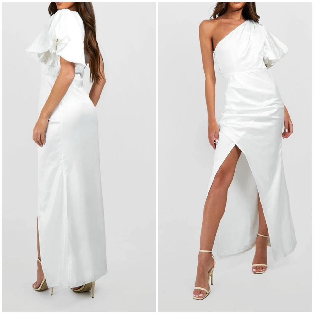 Satynowa sukienka maxi asymetryczna bufki boohoo 42 xl