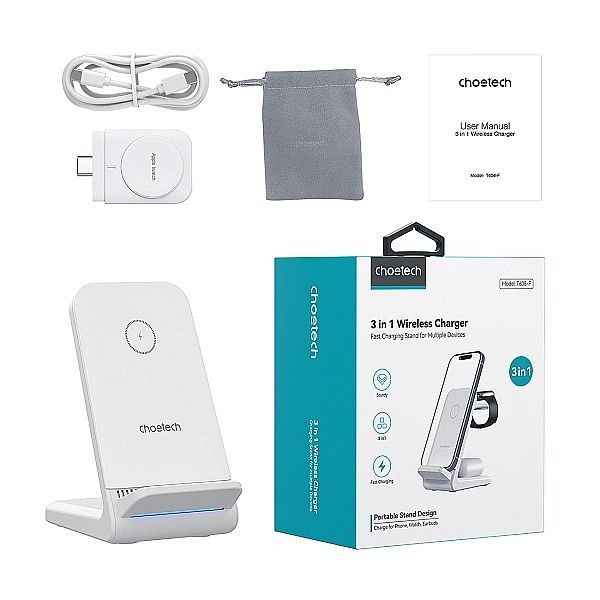 Stacja ładująca indukcyjna 3w1 Choetech T608/15w - biała