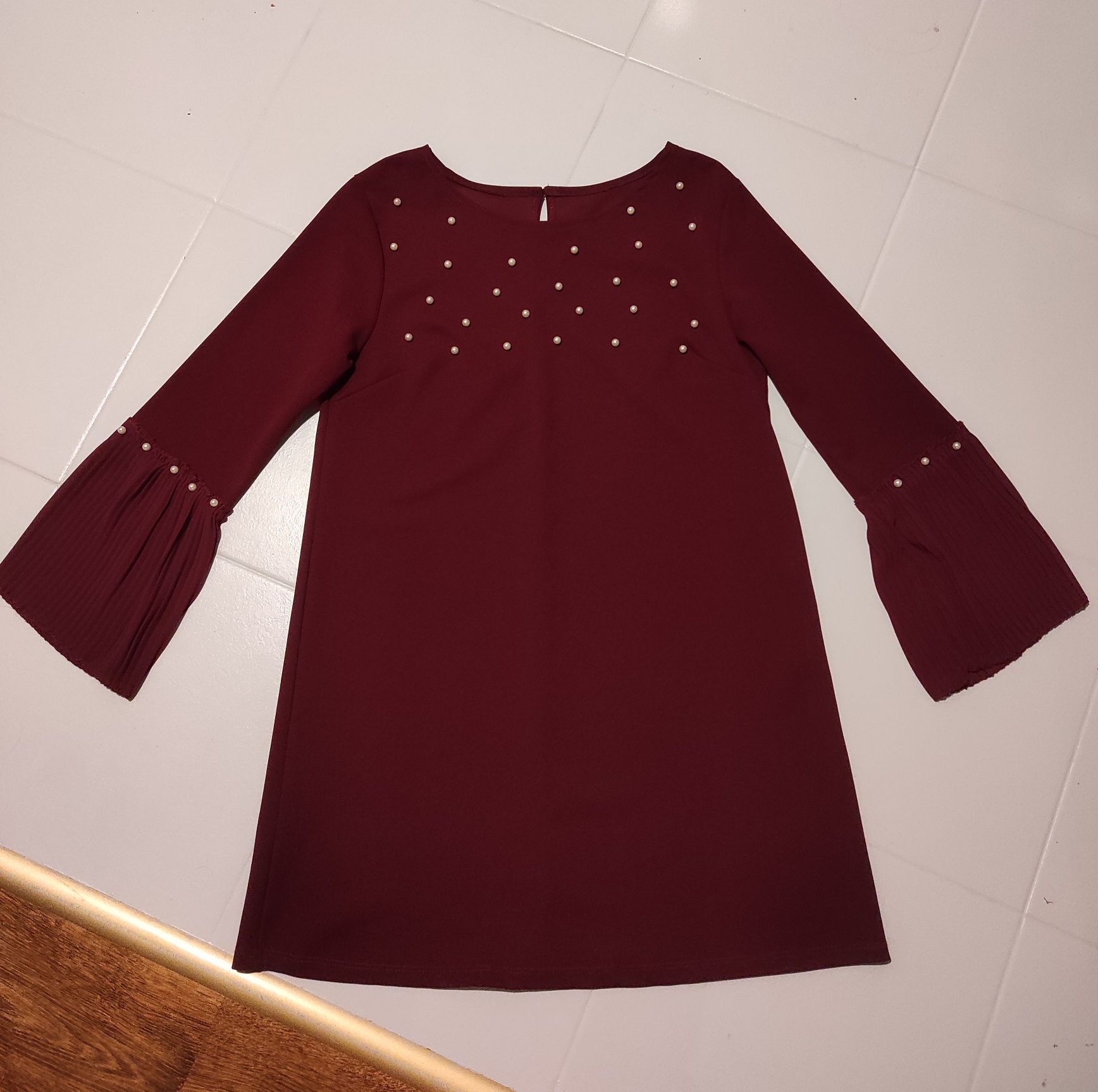 Świąteczna bordowa elegancka sukienka