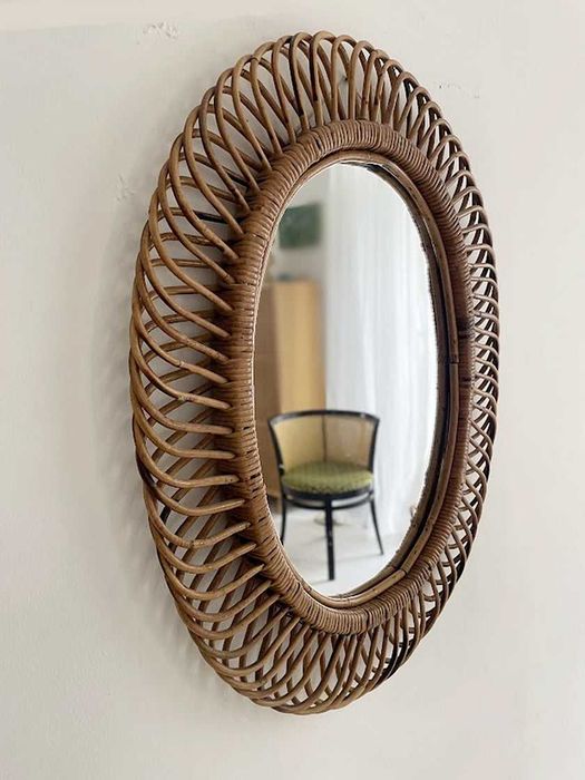 Lustro Franco albini mirror italy 60s owal red aksamit