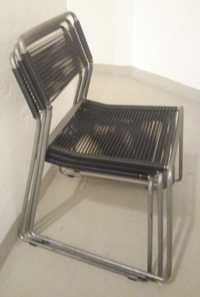 3 Cadeiras "design"em tubo inox c/ assento+encosto em fio de PVC preto