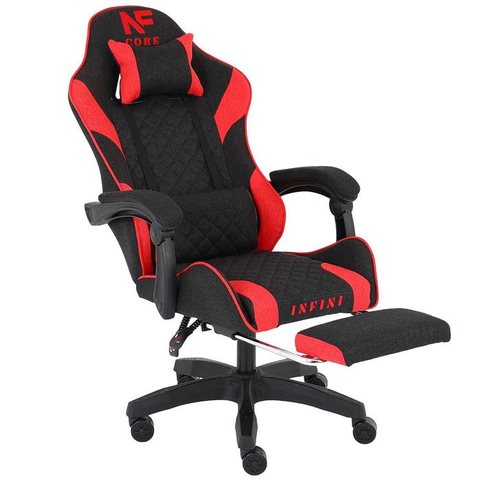 Fotel Gamingowy Infini Core Red - Oddychająca Tkanina, Podnóżek