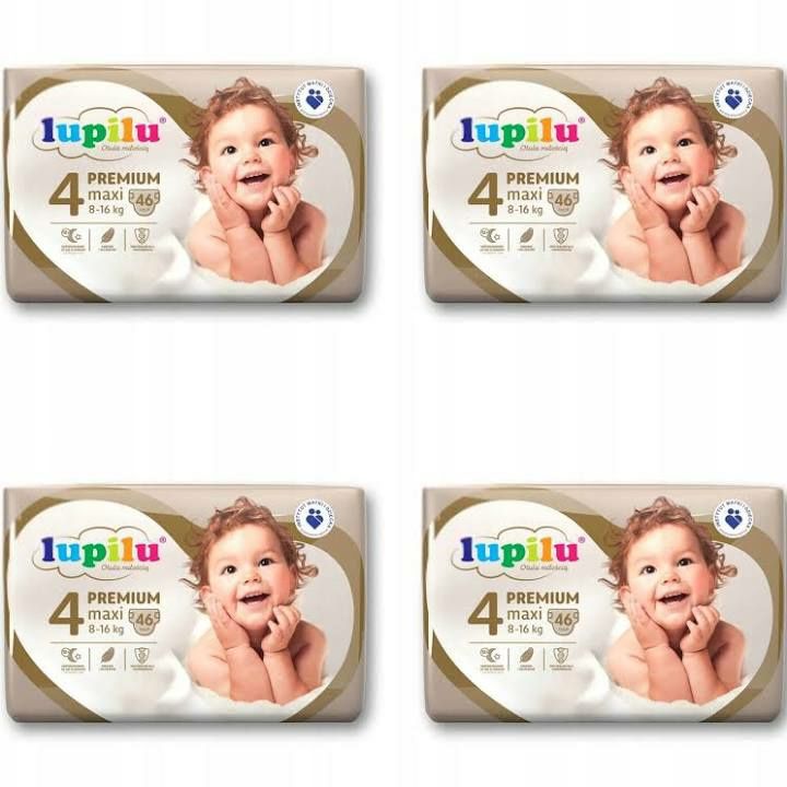 4x Pieluchy Pampersy Lupilu Premium 4, 8-16 kg, 4x46=184 pieluszki