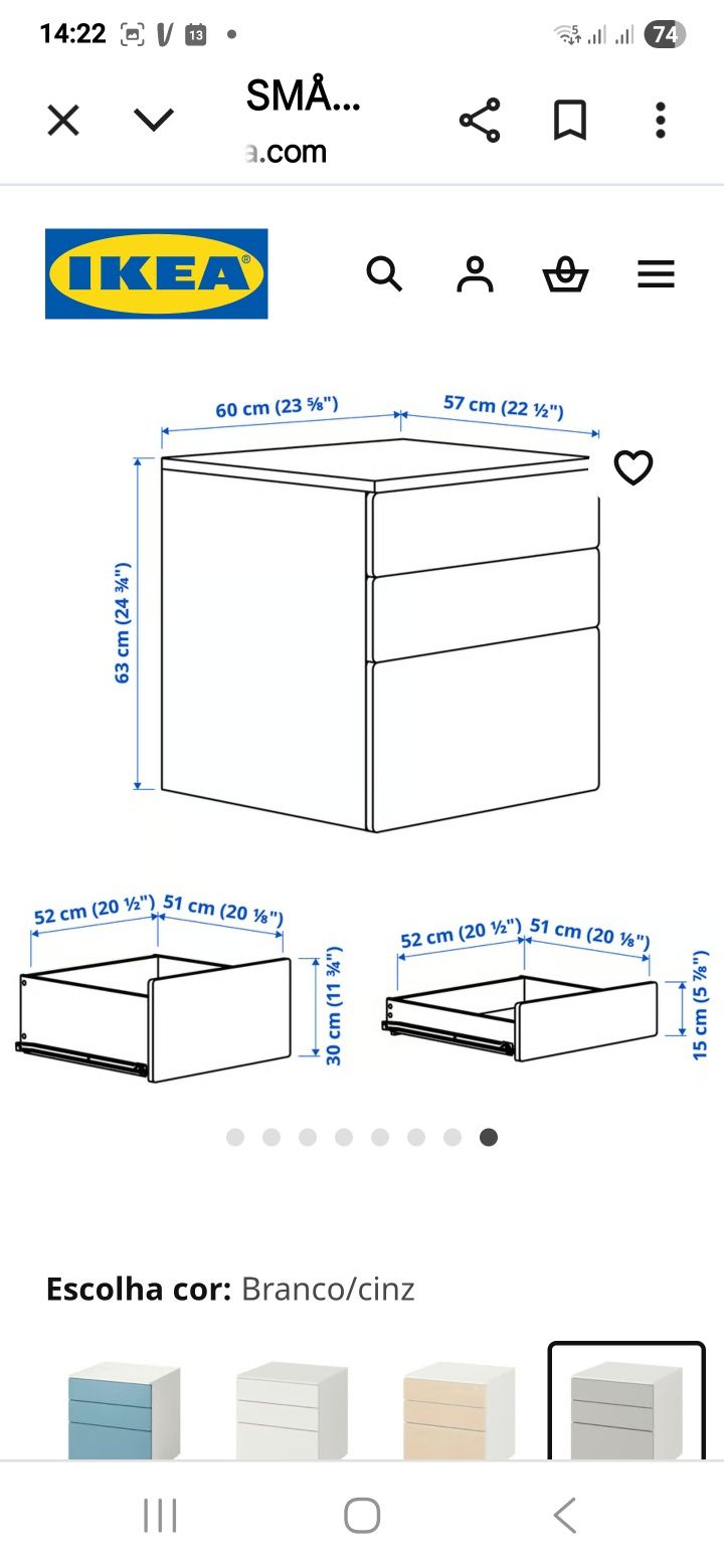 Cómoda 3 gavetas ikea com rodas
