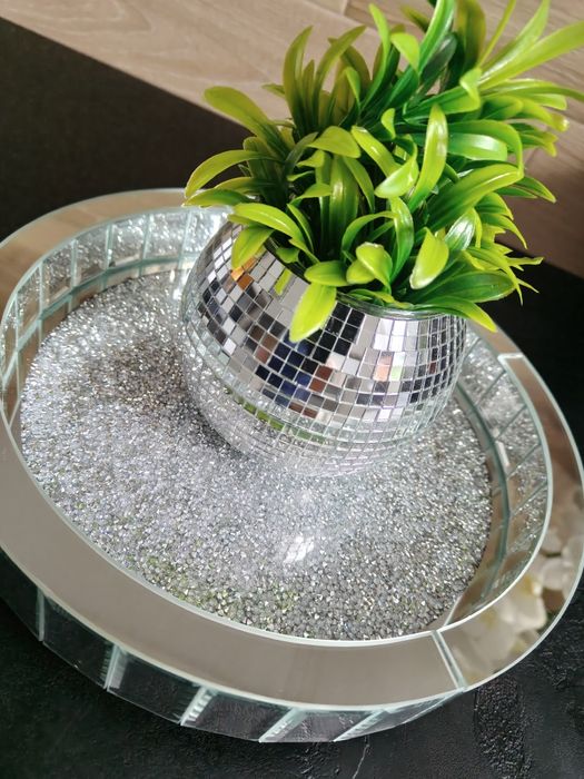 Obrotowa okrągła taca z kryształkami Glamour