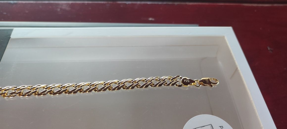 Złota bransoletka,19cm,18k,750, grawery na zapięciach, pozłacana,CK,PP