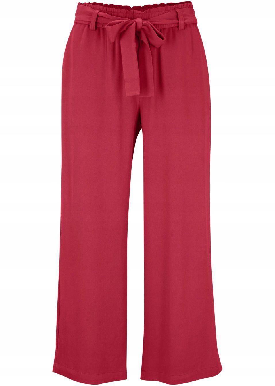 bonprix czerwone luźne szerokie spodnie damskie wiązany pasek 42-44