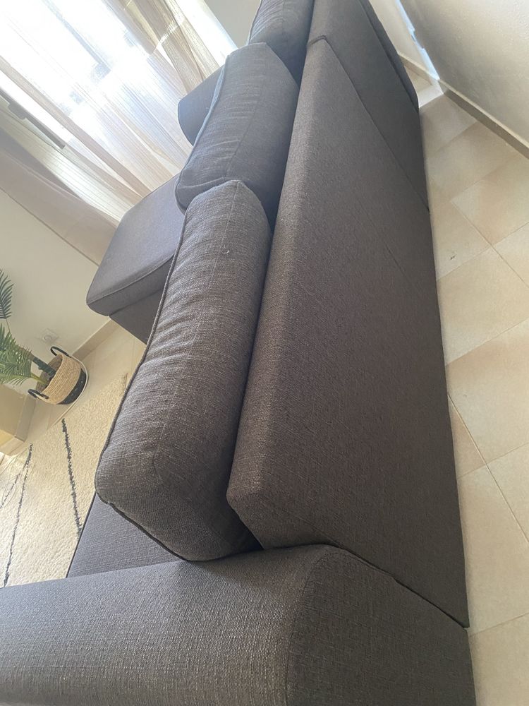 Sofá chaise-longue cinzento escuro 3 lugares