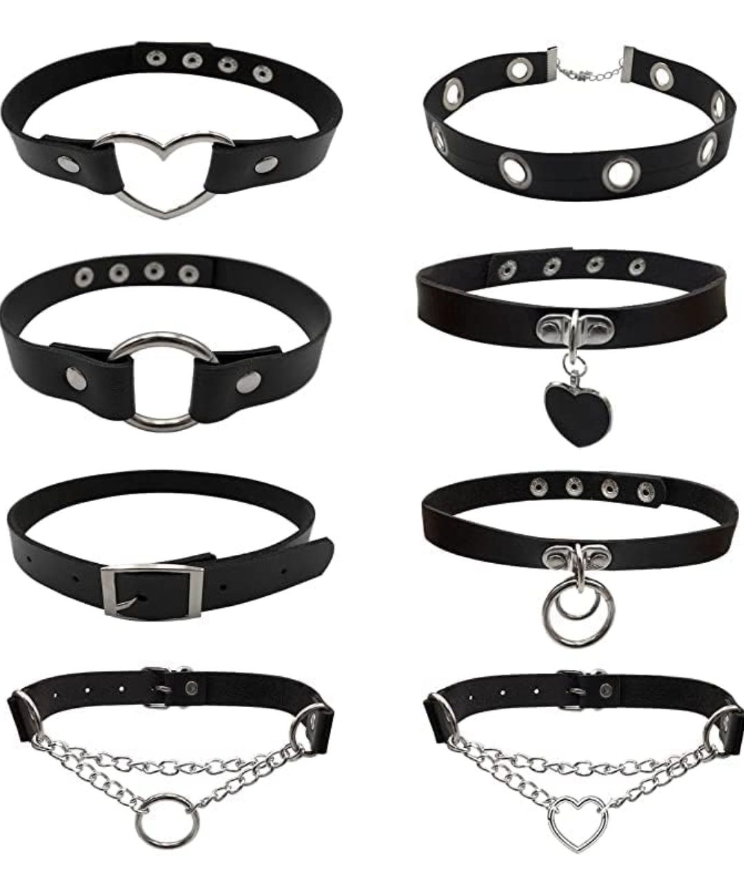 Naszyjnik Choker obroża Gothic Punk Rock Metal Skóra zestaw 8 szt
