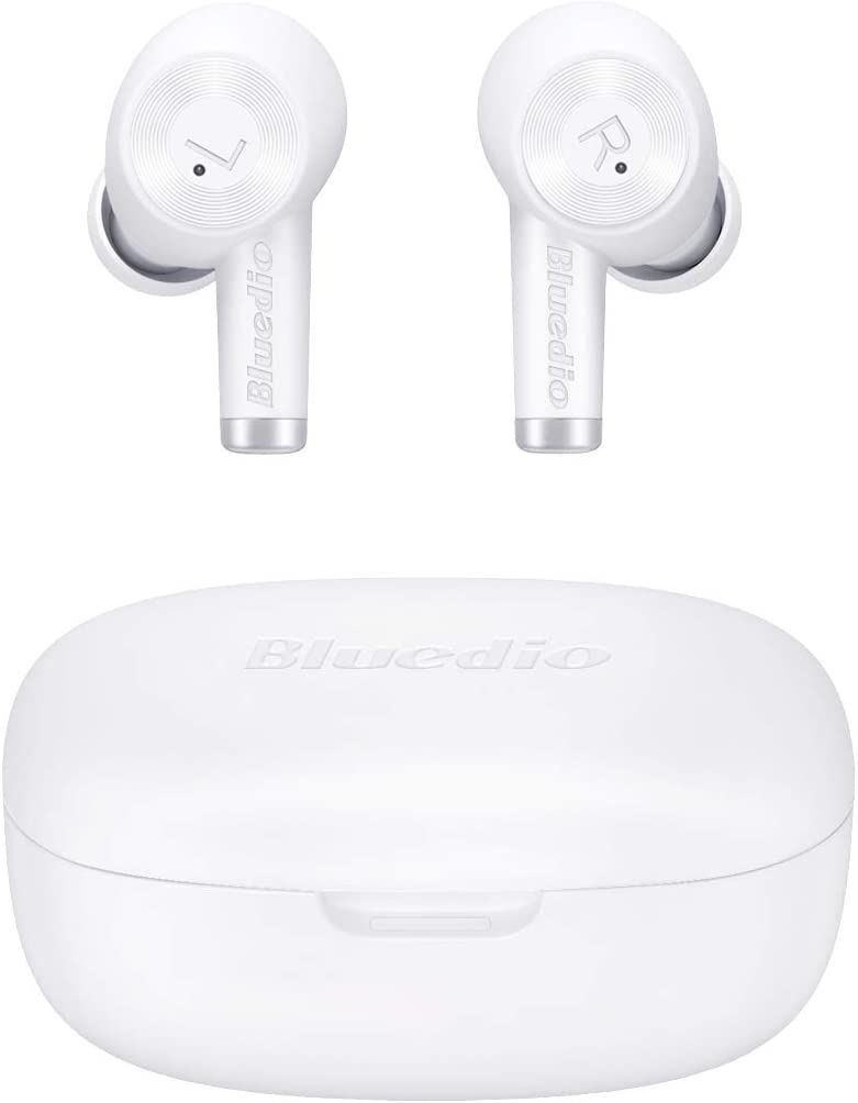 Bluedio EI - Auriculares Bluetooth com estojo de carga wireless branco