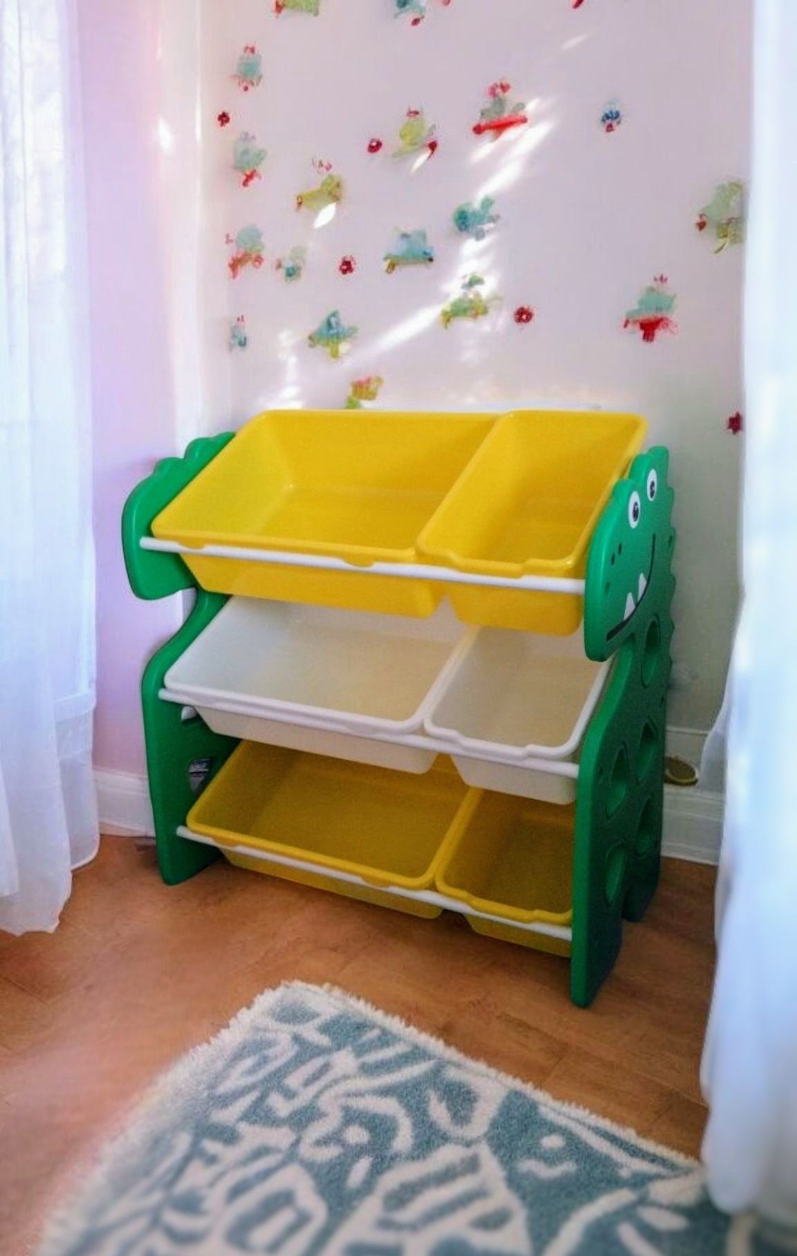 Regał na zabawki Dinozaur 62x64 plastikowy Kolorowy Organizer pojemnik