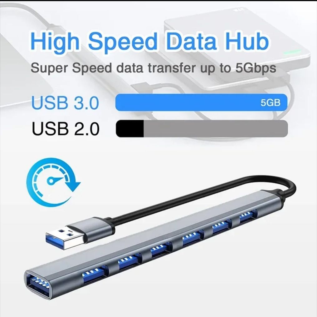 Usb A hub хаб 7 портов (USB2.0+USB3.0) серый