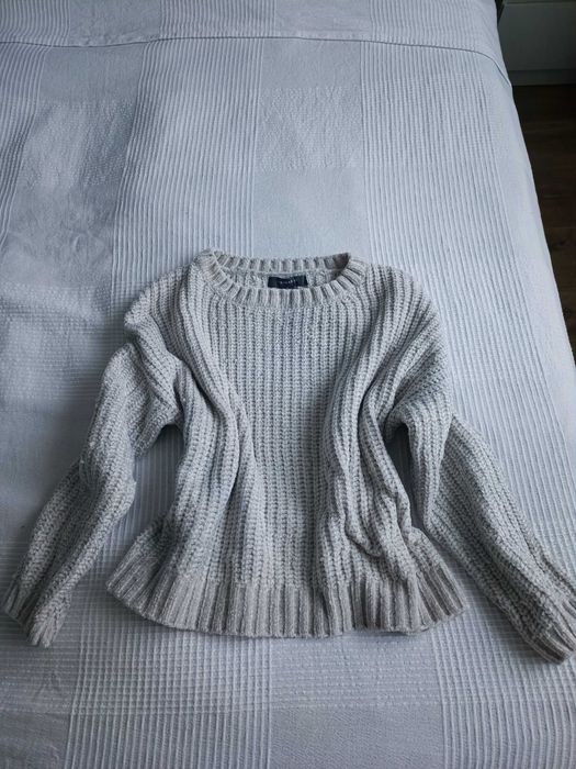 Sweter damski ciepły szary welurowy r XS