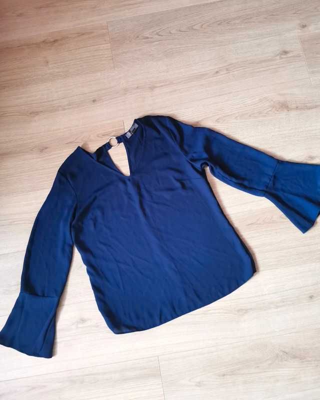 Granatowa elegancka bluzka 44 42 XXL szerokie rękawy