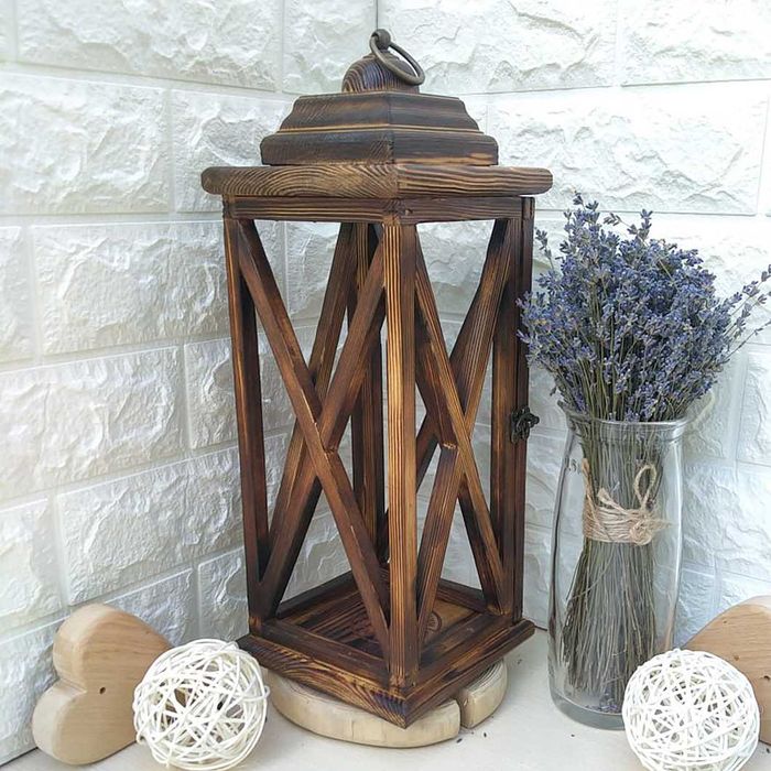 Унікальний дерев'яний ліхтар із сосни у формі хреста, великий