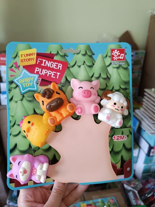 Пальчиковий театр набір 5 тваринок, сортер за кольорами будиночки 10