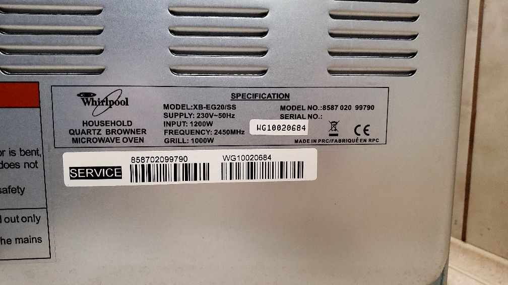 Whirlpool XB-EG20/SS mikrofalówka do zabudowy