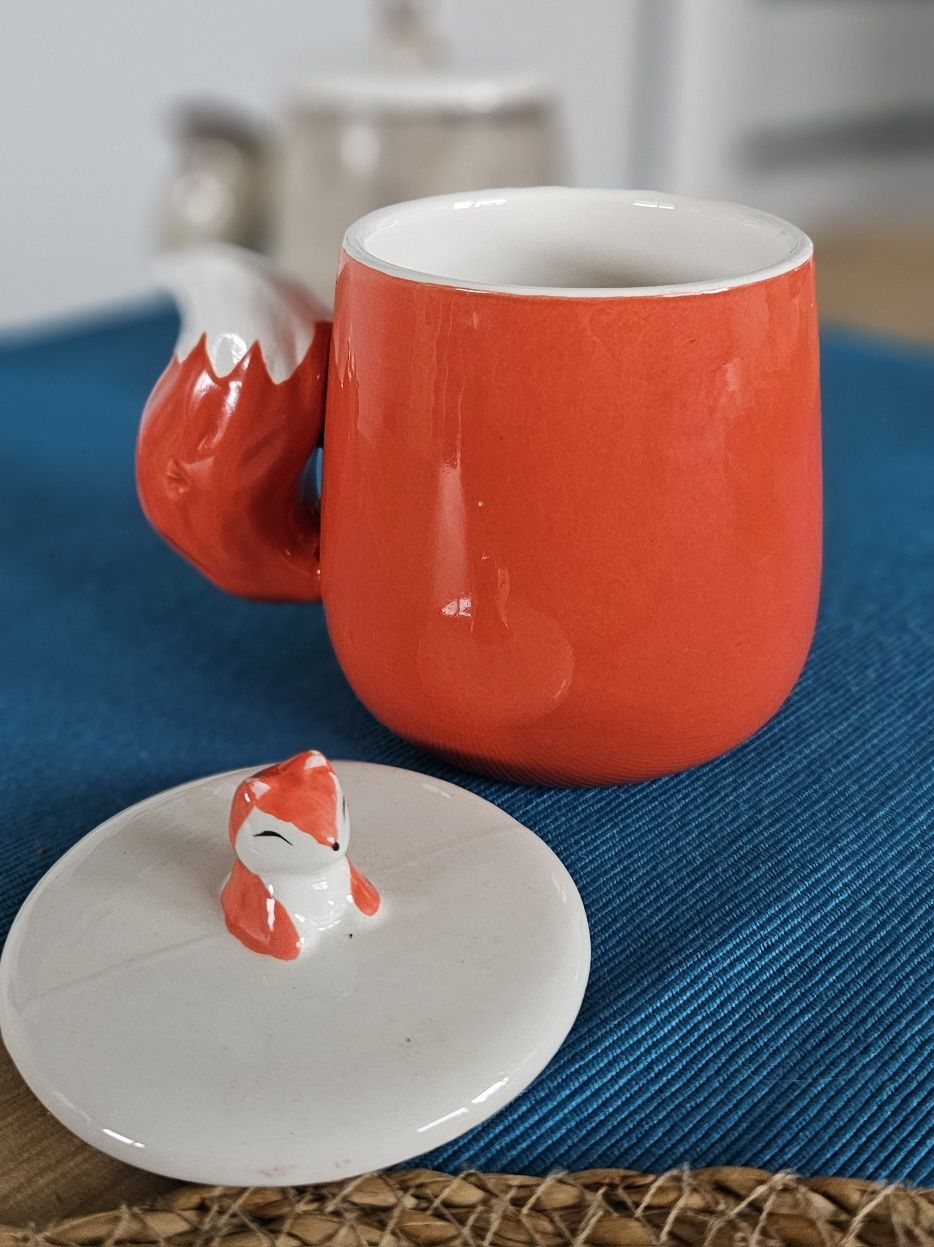 Nowy Ceramiczny kubek z pokrywką Lis 360 ml