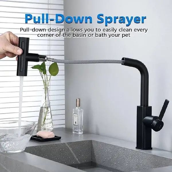 Змішувач на кухню з витяжною лійкою чорного кольору Epelli Nero