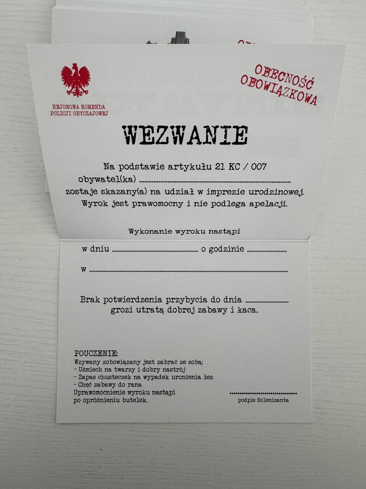 Zaproszenia Urodzinowe 15 sztuk