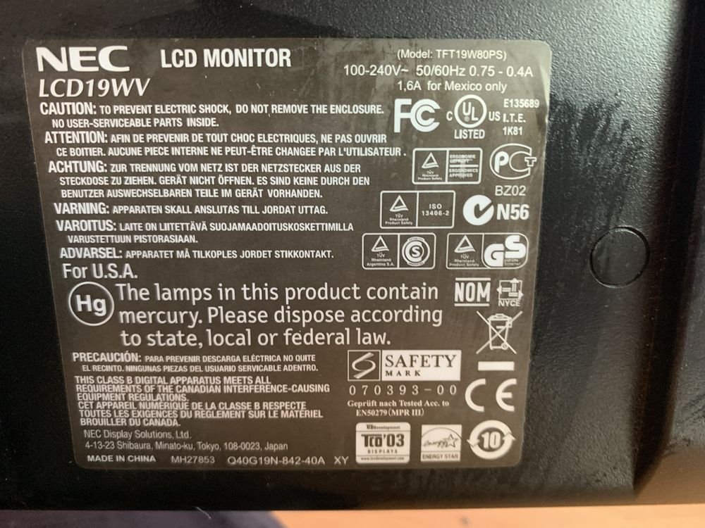 Monitor NEC LCD19WV
