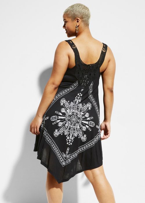 B.P.C sukienka plażowa tunika czarna z białym wzorem asymetryczna ^48/