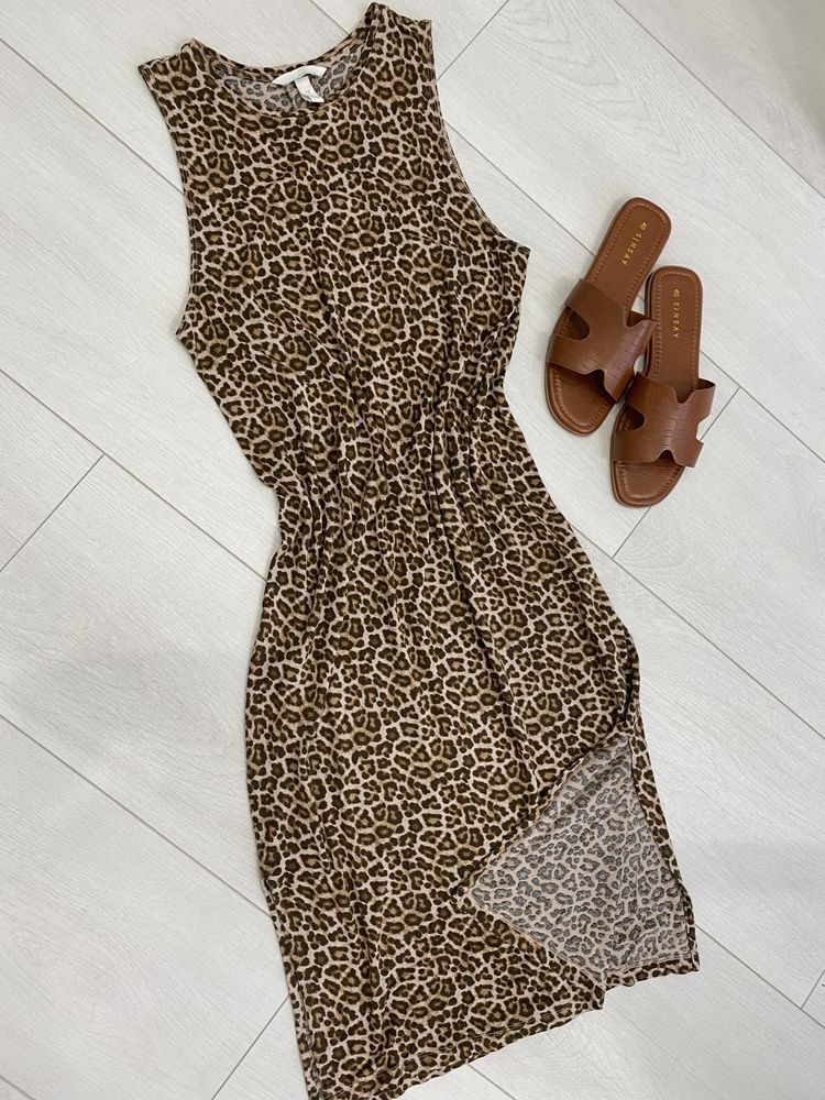Леопардова сукня майка hm плаття майка миди леопард